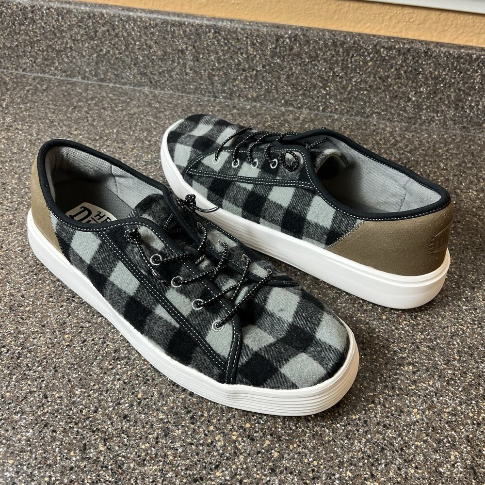 Hey Dude Cody M Buffalo Plaid Men 11 Black Fabric Comfort Casual Walking Lace Up